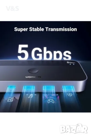 Суич Ugreen CM662 USB 3.0 Switch 2-in-4 Switch + 2x USB-A кабел - черен, снимка 4 - Други - 48648138