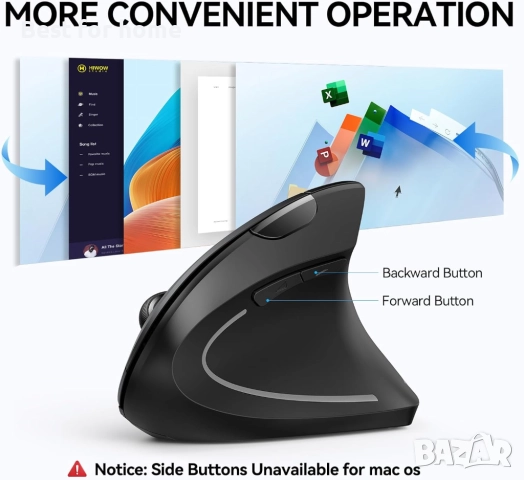 TECKNET  Ергономична  безжична Bluetooth вертикална мишка, снимка 6 - Клавиатури и мишки - 52925916