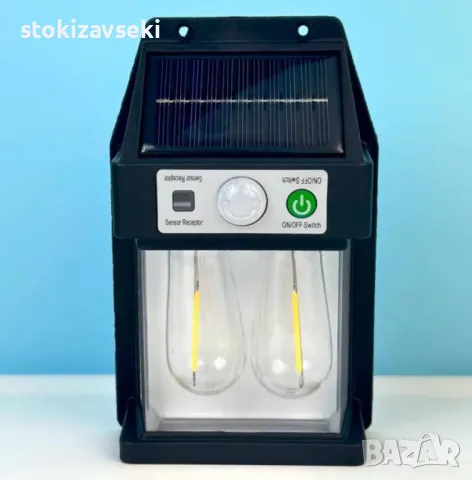 Соларен фенер с топла светлина и интелигентен сензор ДВОЙНА ЛАМПА YX-777-2W, снимка 1