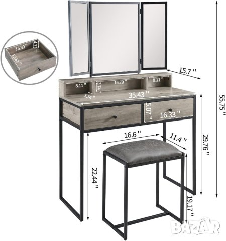 ПРОМОЦИЯ Тоалетка с табуретка в индустриален стил YSG-21304-IG, снимка 5 - Тоалетки - 42839178