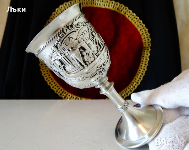 Уникален калаен бокал,влюбени,гондола,калаена сватба. , снимка 5 - Антикварни и старинни предмети - 53966129