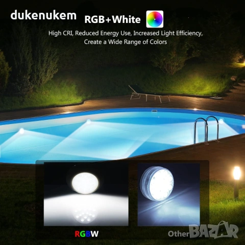 Акумулаторна подводна LED лампа RGBW с магнит, IP68, 14 см, с дистанционно, снимка 5 - Лед осветление - 53019166