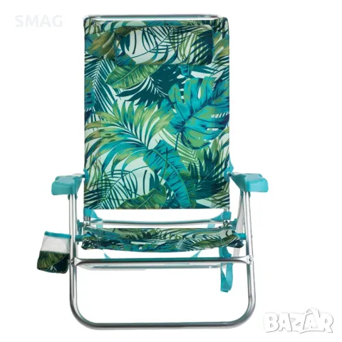 Сгъваем плажен стол Тропически листа с възглавница и калъф 80x63x83 см S_1234793, снимка 3 - Къмпинг мебели - 50045868