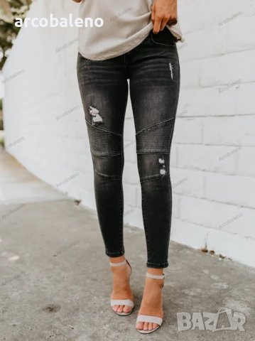 Дамски вталени плисирани унищожени еластични пени дънки, 3цвята, снимка 7 - Дънки - 40027375