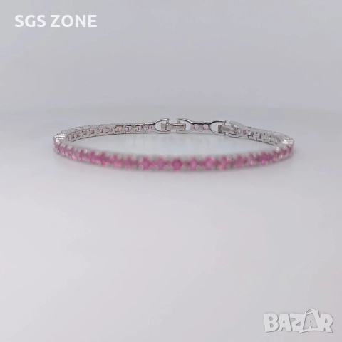 КЛАСИЧЕСКА ТЕНИС ГРИВНА ОТ 925 СТЕРИЛИНГ С РОЗОВ ТОПАЗ, снимка 9 - Гривни - 52710718