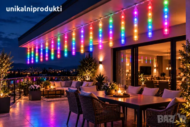 Коледни лампички с функция валящ сняг-стичаща се LED СВЕТЛИНА 