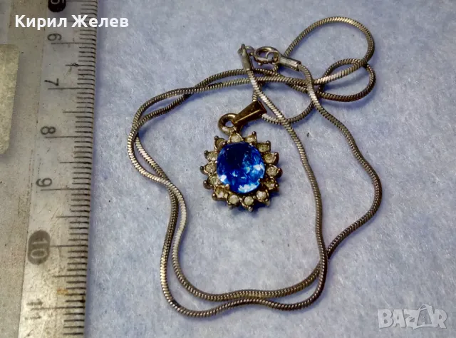 ПОСРЕБРЕНИ МЕДАЛЬОН и ЛАНЧЕ КОЛИЕ БЛАГОРОДНА СТОМАНА с ЮВЕЛИРНО ФАСЕТИРАН СИН и БЯЛ ЦИРКОН 49781, снимка 2 - Колиета, медальони, синджири - 50191769