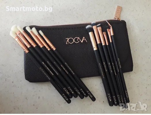 030 нов сет четки за грим Зоева 12бр с чантичка кафяво Zoeva brush set, снимка 1