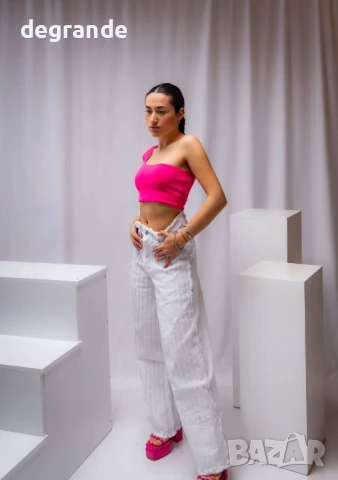 Уникални Бели дънки широк крачол, снимка 5 - Дънки - 50905235