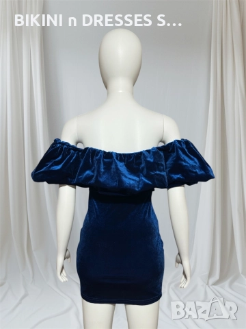 Синя велурена рокля , снимка 2 - Рокли - 52866574