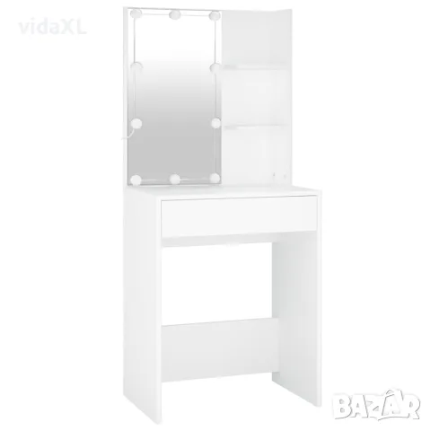 vidaXL LED тоалетка с шкаф, бяла, инженерно дърво, снимка 8 - Тоалетки - 56146550