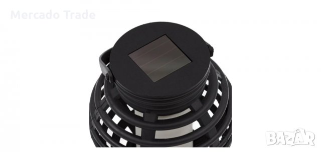 LED соларен фенер с изкуствен пламък, кръгъл черен, снимка 3 - Соларни лампи - 35638309