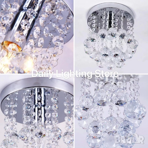 Модерен таванен полилей с големи кристални сфери и основа в сребристо, снимка 6 - Други - 51947533