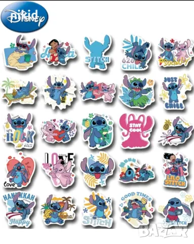 50 бр Лило и Стич lilo stitch самозалепващи лепенки стикери за украса декор картонена торта парти, снимка 15 - Други - 28665011