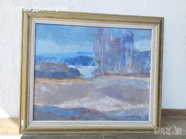 Антикварна картина, масло върху платно, подписана 