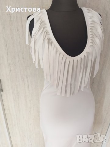 Елегантна бяла рокля с ресни - 25,00лв., снимка 5 - Рокли - 29313775