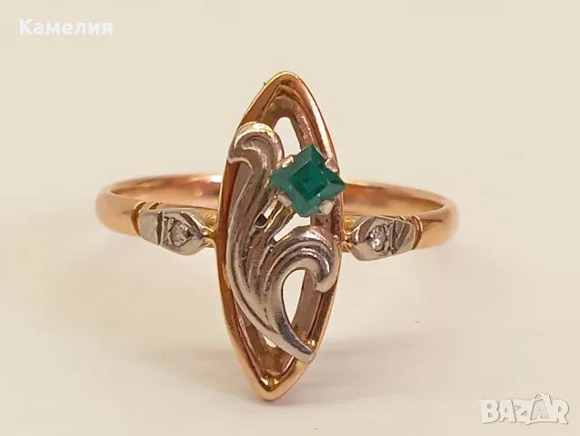 Руско злато. Пръстен с брилианти , снимка 3 - Пръстени - 56093808