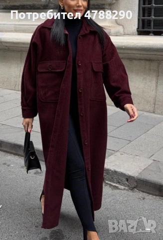  Дълго вълнено палто с големи джобове, снимка 4 - Палта, манта - 54241991