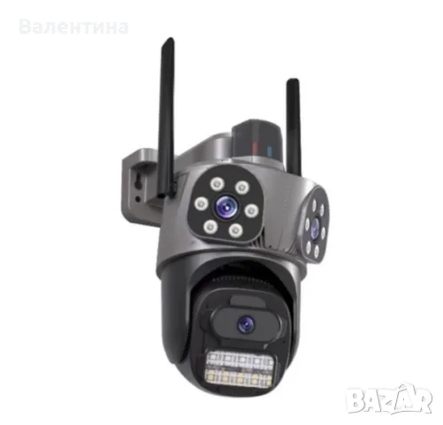 Тройна външна WiFi камера 9MP с аларма, 24 диода, iCSee, 64GB памет
