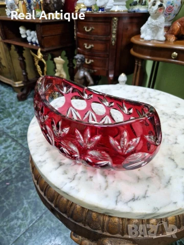 Уникална антикварна колекционерска кристална купа бомбониера Бохемия Bochemia , снимка 6 - Антикварни и старинни предмети - 50951602