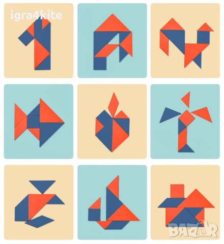 ХИТ! " Pocket tangram " 2бр. дървен Джобен танграм с шаблони в кутия, снимка 8 - Образователни игри - 40632532