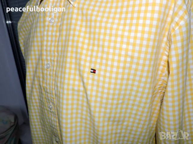 Tommy Hilfiger Mens Yellow/White Checked Shirt - мъжка риза с дълъг ръкав размер XL, снимка 4 - Ризи - 47651381