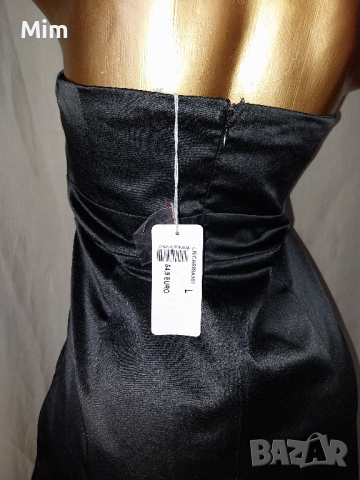 L Черна сатенена рокля с пайети , снимка 2 - Рокли - 44802406