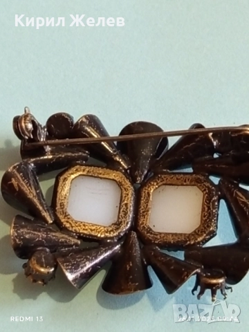 ВИНТИДЖ БРОШКА в ЦВЯТ ОРЪЖЕЕН МЕТАЛ със СИМУЛИРАНИ ПЕРЛИ и КРИСТАЛИ 52203, снимка 6 - Други - 52545069