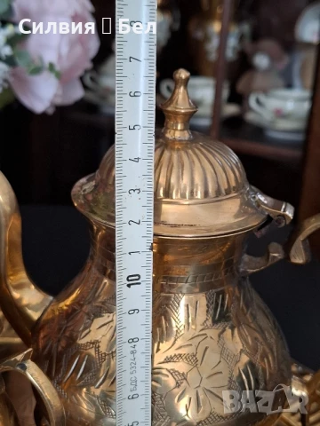 Месингов сервиз за кафе/чай – ръчно гравиран., снимка 3 - Антикварни и старинни предмети - 51009183