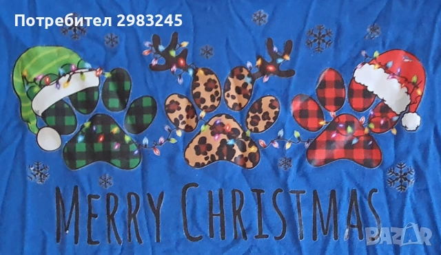 Синя коледна тениска с къси ръкави и шпиц деколте , снимка 2 - Тениски - 52437894