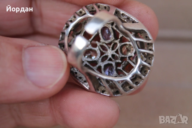 Дамски сребърен пръстен с полускъпоценни камъни, снимка 6 - Пръстени - 53877737