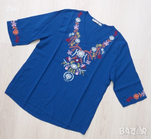 Синя блуза/риза с бродерия в бохо-стил