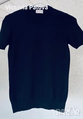 Фин меринос черна блуза/тениска MONCLER, снимка 6 - Тениски - 43486540