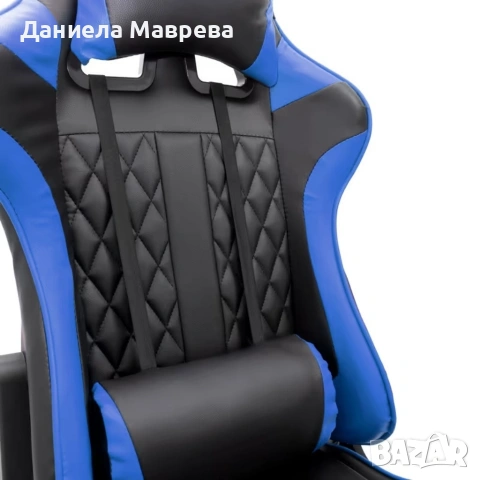 Геймърски стол за релакс с масаж и подложка за крака – син, снимка 4 - Столове - 53344310