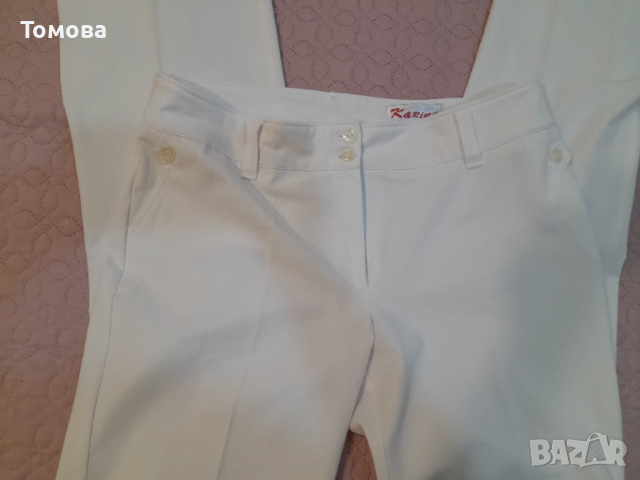 Бял елегантен панталон с ръб,L/XL