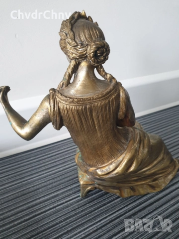 24см-3кг музикантка на пейка статуетка/стара френска бронзова фигура-надстройка за каминен часовник, снимка 6 - Антикварни и старинни предмети - 51358453