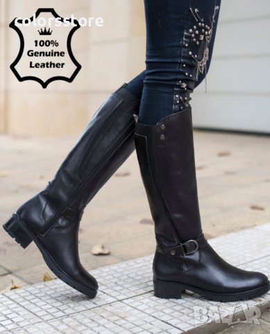 Равни ботуши - черна ЕСТЕСТВЕНА кожа - 3064, снимка 2 - Дамски ботуши - 31921137