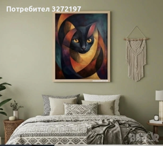 Абстрактна картина с котка на платно в рамка JYSK модел TORD с размери 50x70 см., снимка 8 - Декорация за дома - 54323700