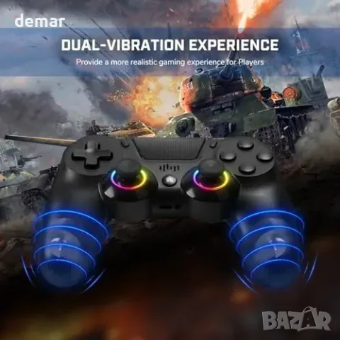 2бр. безжични гейм контролери за PS4/PC с RGB и вибрации, снимка 4 - Джойстици и геймпадове - 55933493