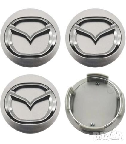 Комплект 4 броя централни капачки за джанти MAZDA 56 мм с хром емблема Сив цвят, снимка 3 - Аксесоари и консумативи - 52854392