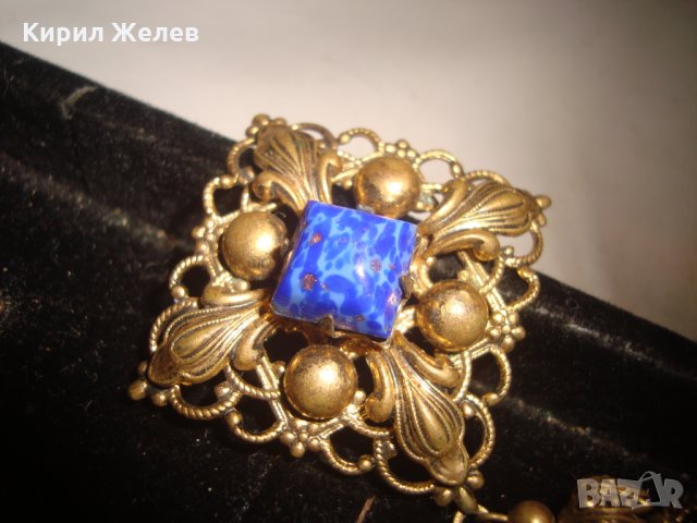ПРЕКРАСЕН СТАРИНЕН ФИЛИГРАНЕН ПОЗЛАТЕН БРОНЗОВ Ар НУВО ПЕНДАНТ със СКЪПОЦЕНЕН КАМЪК ЛАЗУРИТ 4951, снимка 9 - Антикварни и старинни предмети - 31292797