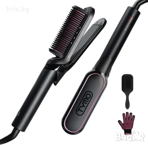 Четка преса за коса TYMO Flat Iron Hair Straightener Brush 2 in 1 200M Ions Ceramic Black, снимка 2 - Преси за коса - 56202179