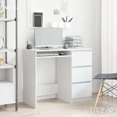 vidaXL Бюро, бяло, 90x45x76 см, инженерно дърво, снимка 2 - Бюра - 56147772