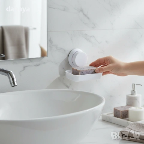 6347 Вакуумна сапунерка за баня – без пробиване, с отцеждане и стабилно захващане, снимка 5 - Органайзери - 53081051