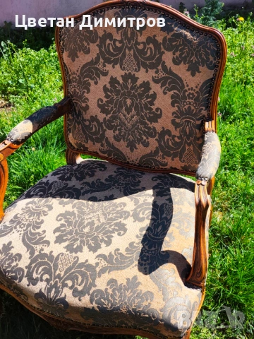 Антикварен резбован фотьойл в стил Луи XV - 19 век, снимка 11 - Дивани и мека мебел - 54135472