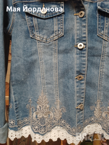Дънково яке, ново номер L с красива бродерия ., снимка 2 - Якета - 44708345