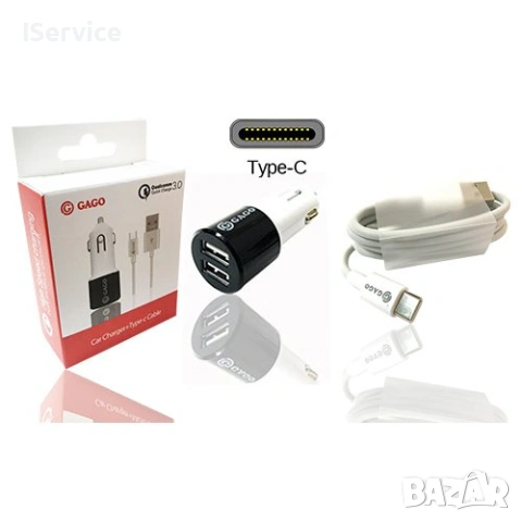 Dual USB Зарядно 12-24V А2.1 с A2 Usb Type-C кабел