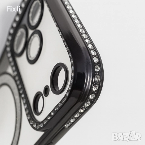 MagSafe калъф с кристали за iPhone 17 Pro Max – луксозен черен, снимка 5 - Калъфи, кейсове - 52127619
