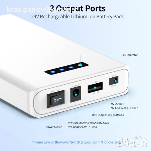 melasta 24V 3350mAh акумулаторна литиево-йонна външна батерия с 12V 9V, снимка 3 - Оригинални батерии - 44281440