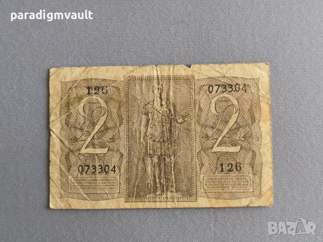 Банкнота - Италия - 2 лири | 1939г., снимка 2 - Нумизматика и бонистика - 51791483